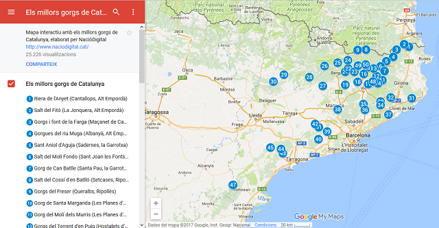 Mapa dels gorgs de Catalunya