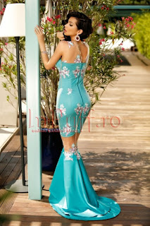 Rochie turquoise tip sirena cu broderie florala2