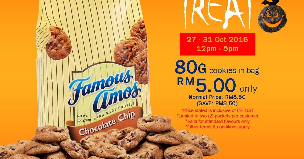Famous Amos Cookies 80g for RM5 (Normal Price: RM8.50 ...