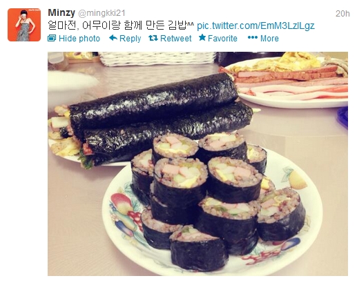 2NE1: [130611] Minzy (@mingkki21) “Kimbap that my mother and I made
