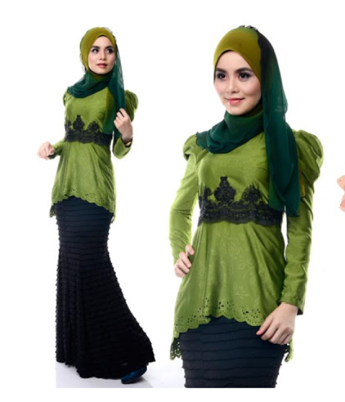 Model  baju  kurung  terbaru  batik melayu  kombinasi bordir  
