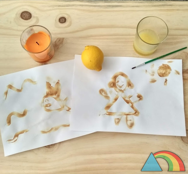 Dibujos realizados con tinta a base de zumo de limón y revelados calentando el papel con una vela