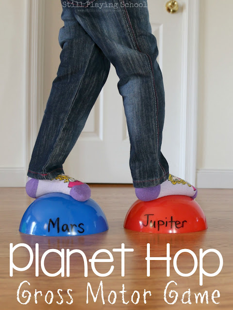 Kids learn the order of the planets in our solar system as they move and hop in this gross motor game!