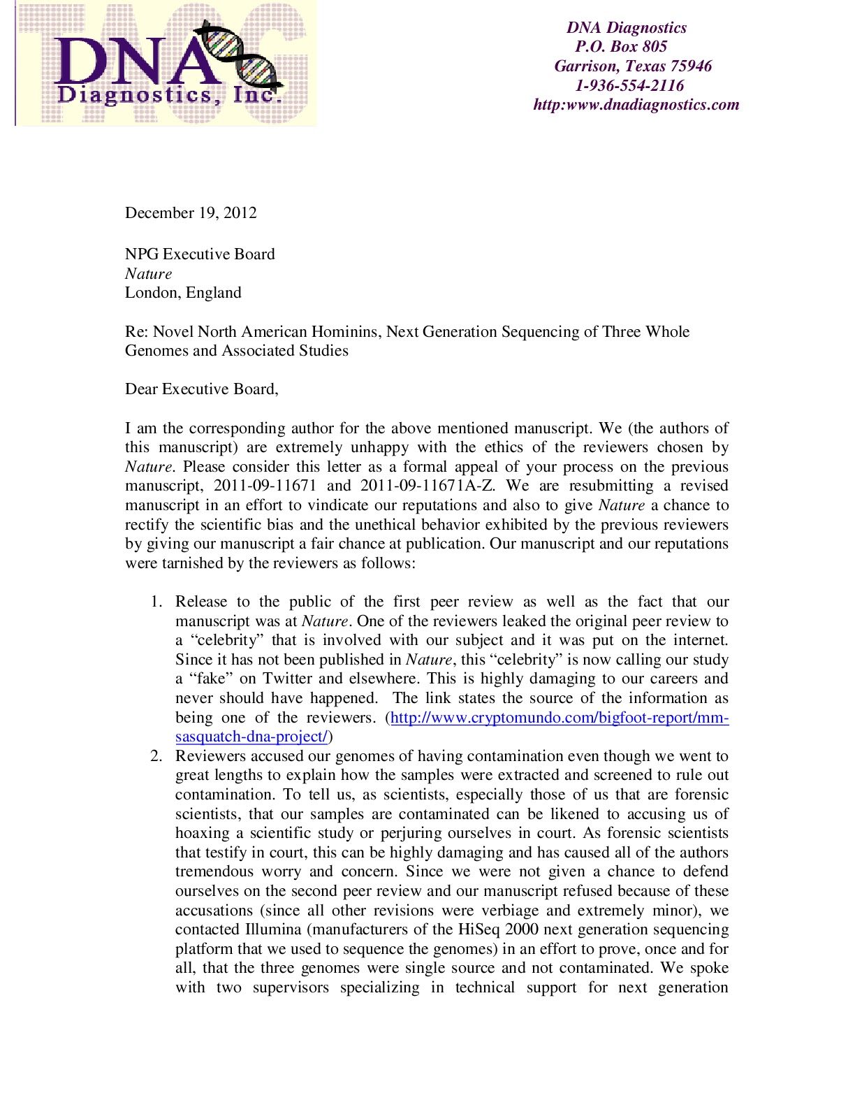 Cover letter to science journal October 15