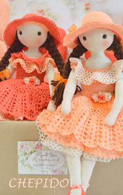 Crochet amigurumi dolls in beautiful dresses