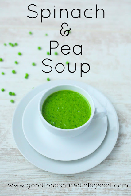 This quick and easy Pea and Spinach Soup will be ready in minutes but keep you full for hours! www.goodfoodshared.blogspot.com