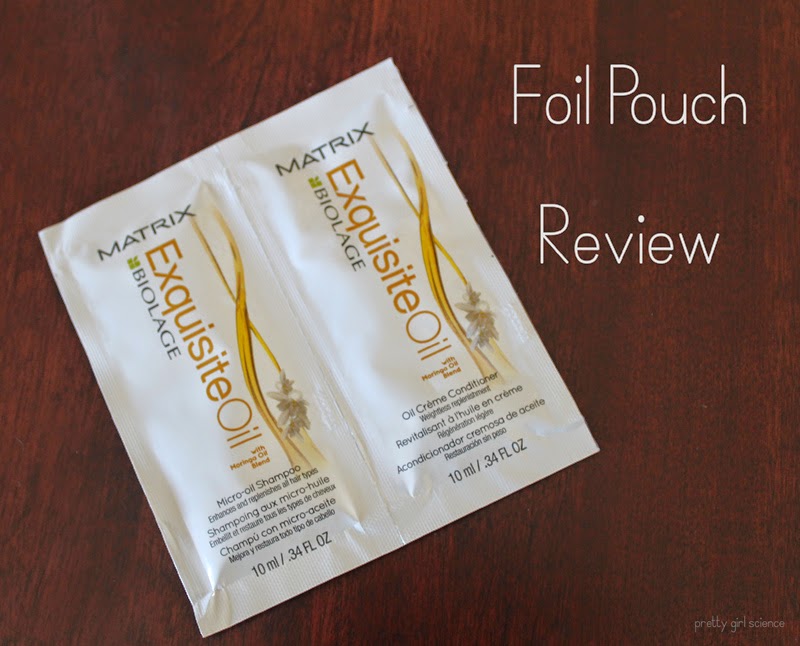 Foil Pouch Review Matrix Biolage Exquisite Oil Shampoo and Conditioner