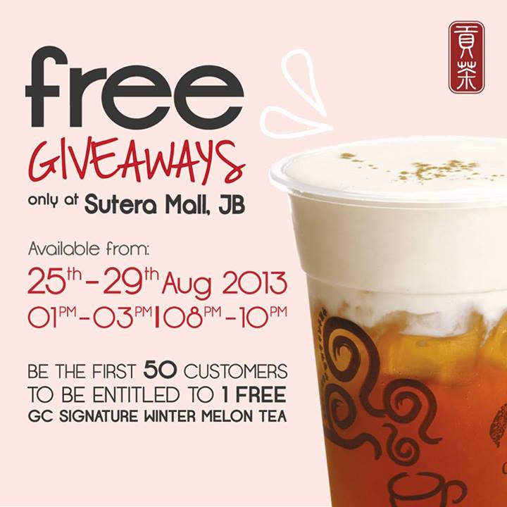 BestLah Gong Cha Sutera Mall FREE Signature Winter Melon Tea (25 29 Aug)