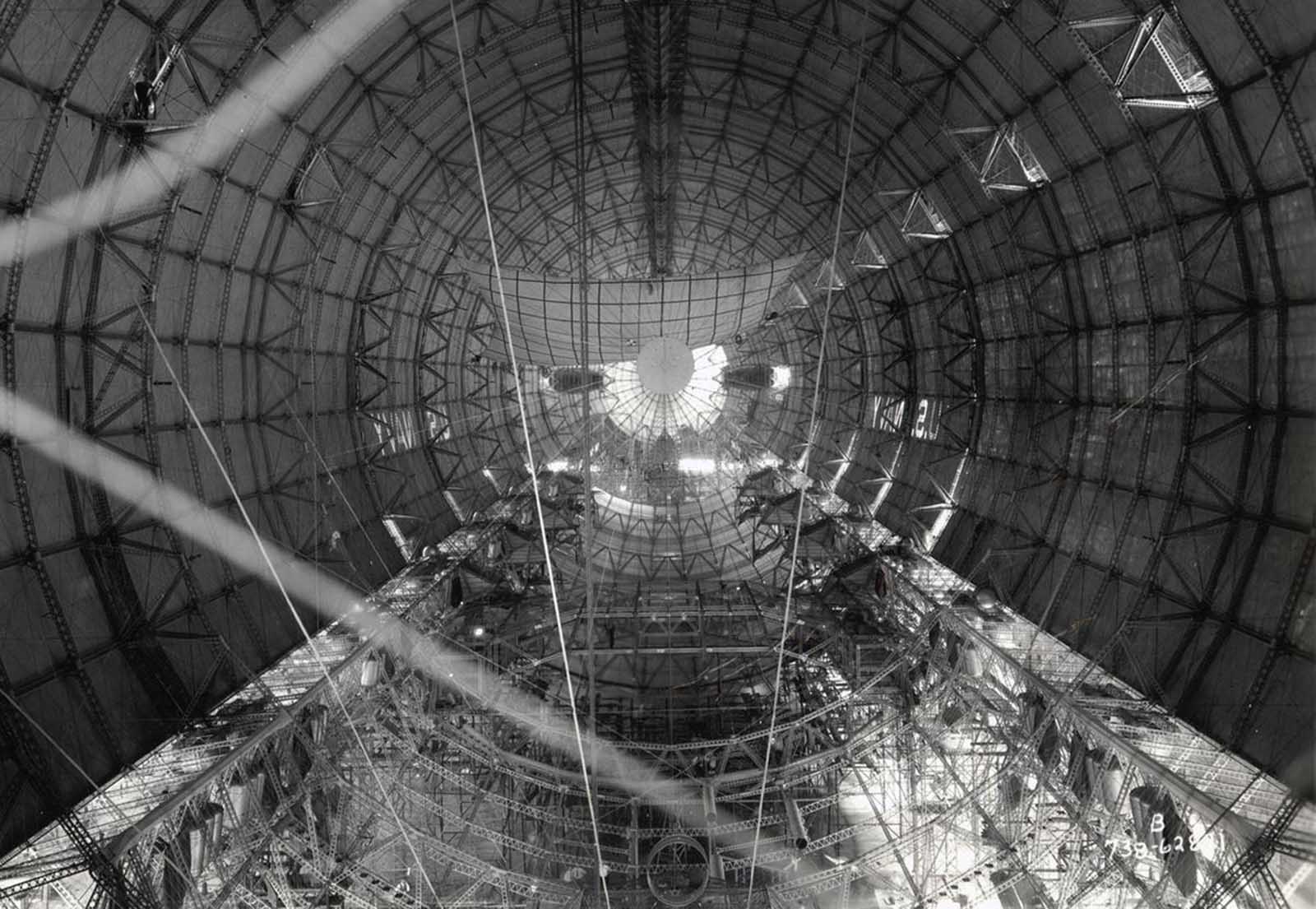 Interior hull of a U.S. Navy dirigible before gas cells were installed, ca. 1933.