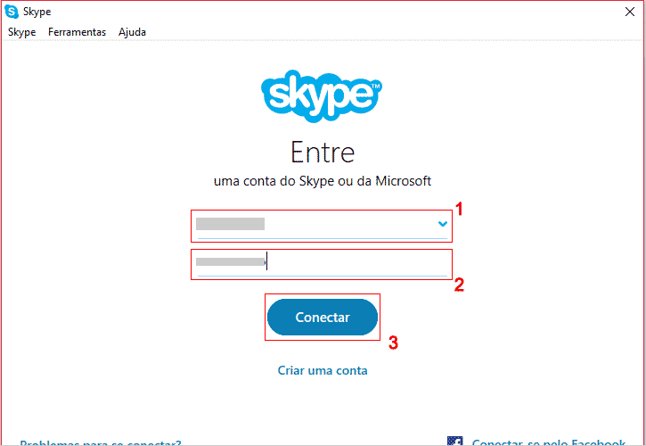 Acessando o skype - Página de login