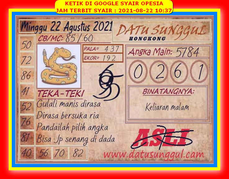 Syair Hk Datu Sunggul Sabtu Jumat Syair