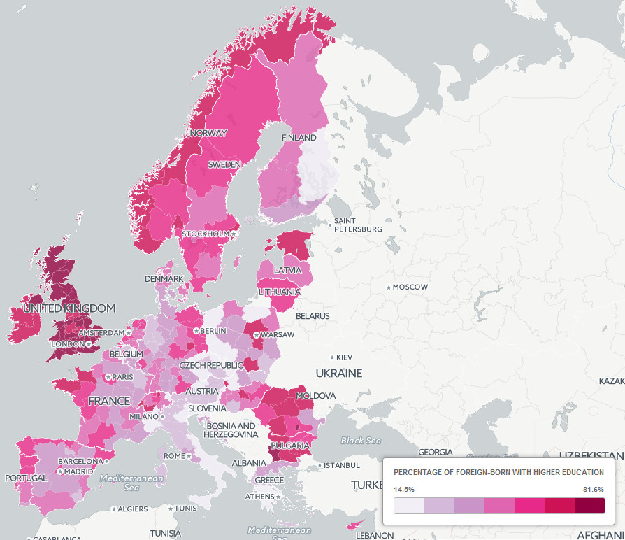 Percentage of foreign-born with higher education