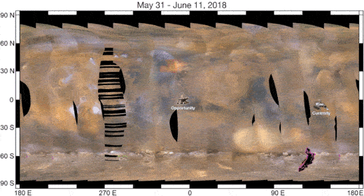 animação da tempestade de areia em Marte