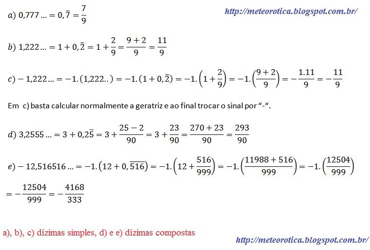 M.E.T.E.O.R.O.T.I.C.A: Exercícios Resolvidos sobre geratriz de dízimas