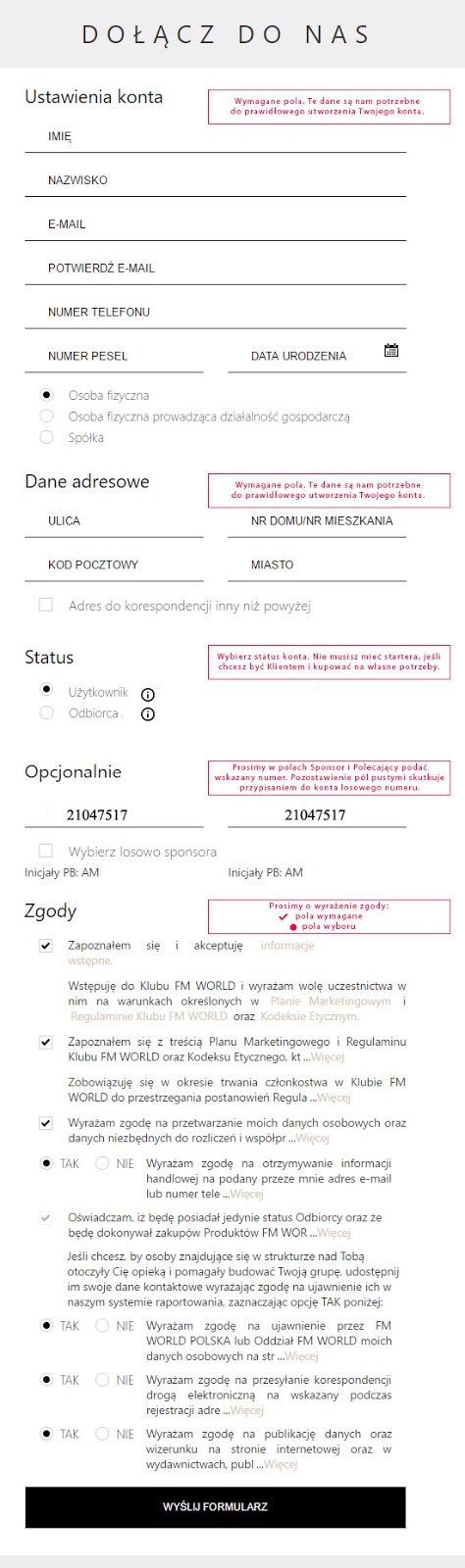 FM World Rejestracja Online Rejestracja w FM World