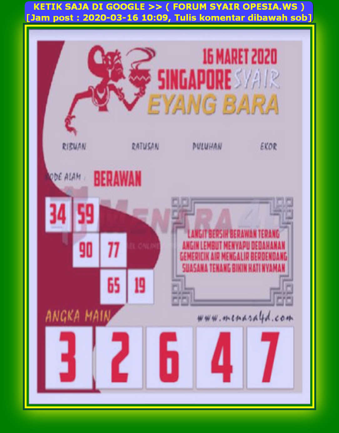 1 New Message Kode Syair Singapore 16 Maret 2020 Forum Syair Togel Hongkong Singapura Sydney