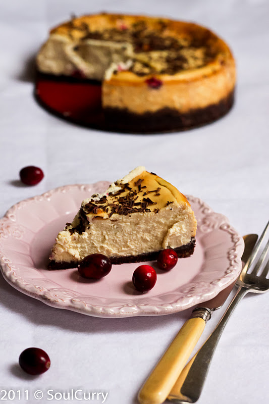 SoulCurry White Chocolate Ricotta Cheesecake with Baileys & Cranberries