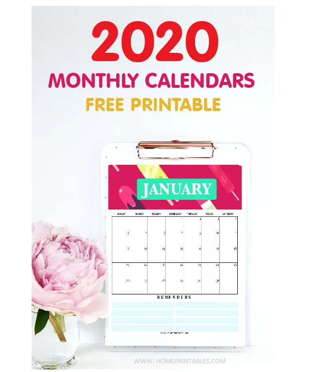 Calendario 2020 imprimible gratis