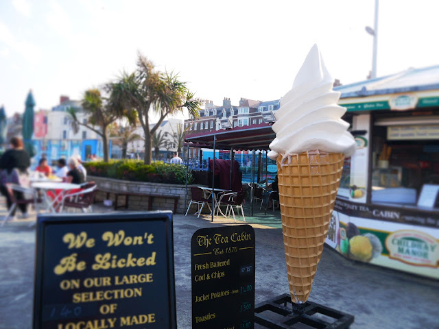 Ice cream stall and signs