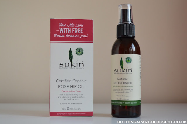 a picture of sukin natural skincare rosehip oil and deodorant