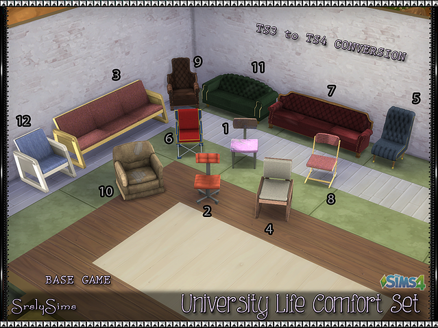 My Sims 4 Blog Ts3 University Life Seating Conversions By Srslysims