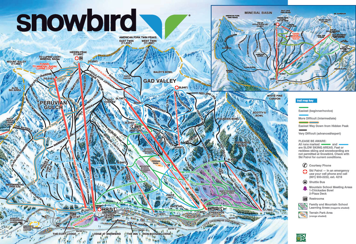 Toughest trails nobody knows about - Snowbird TrailMap 1200w