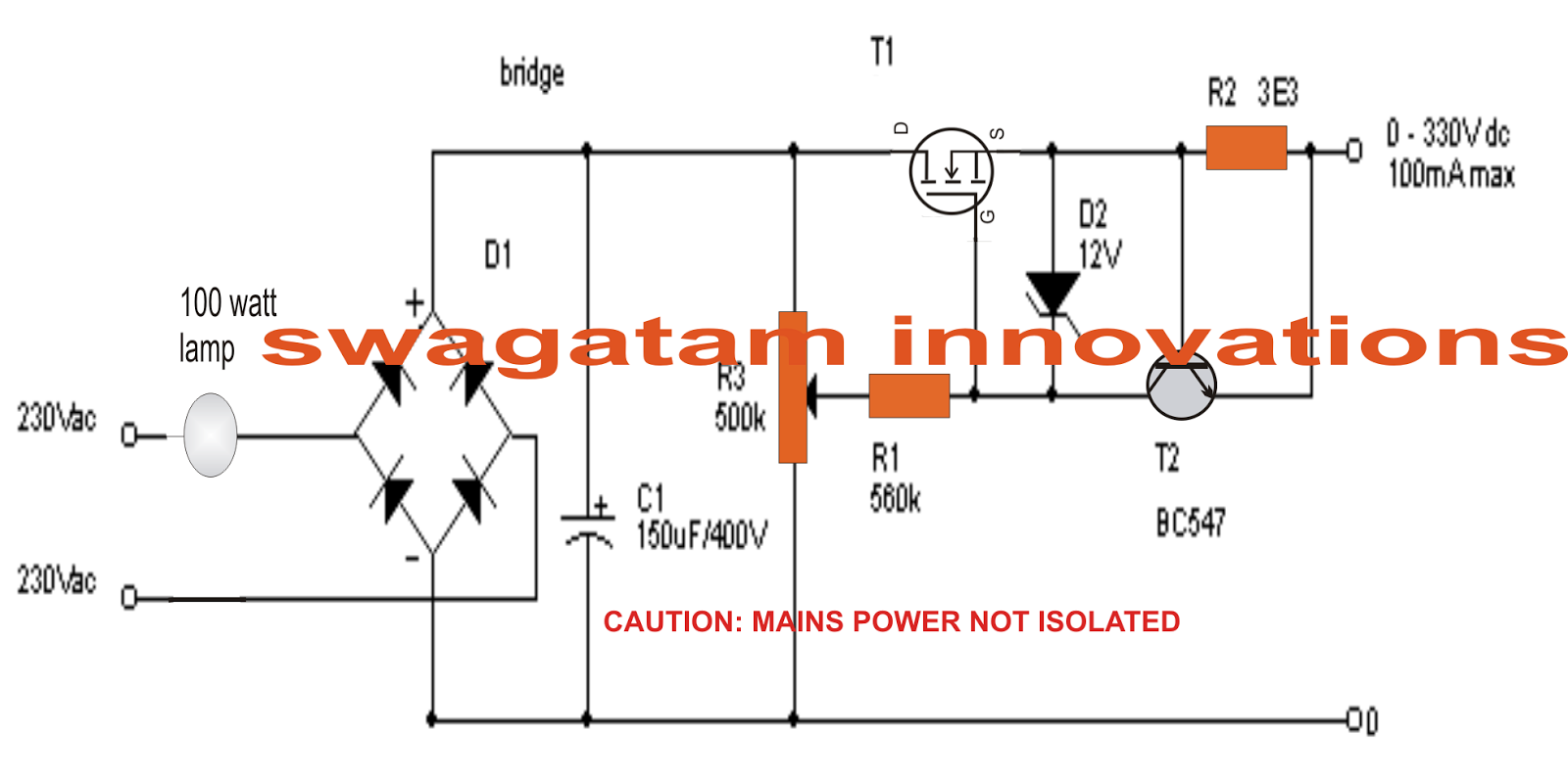 0300V Variable Voltage, Current Transformerless Power Supply Circuit