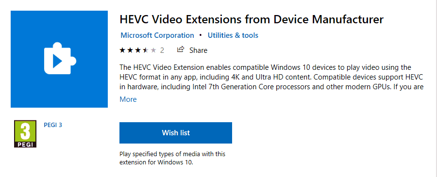 Open HEVC Windows 10 format