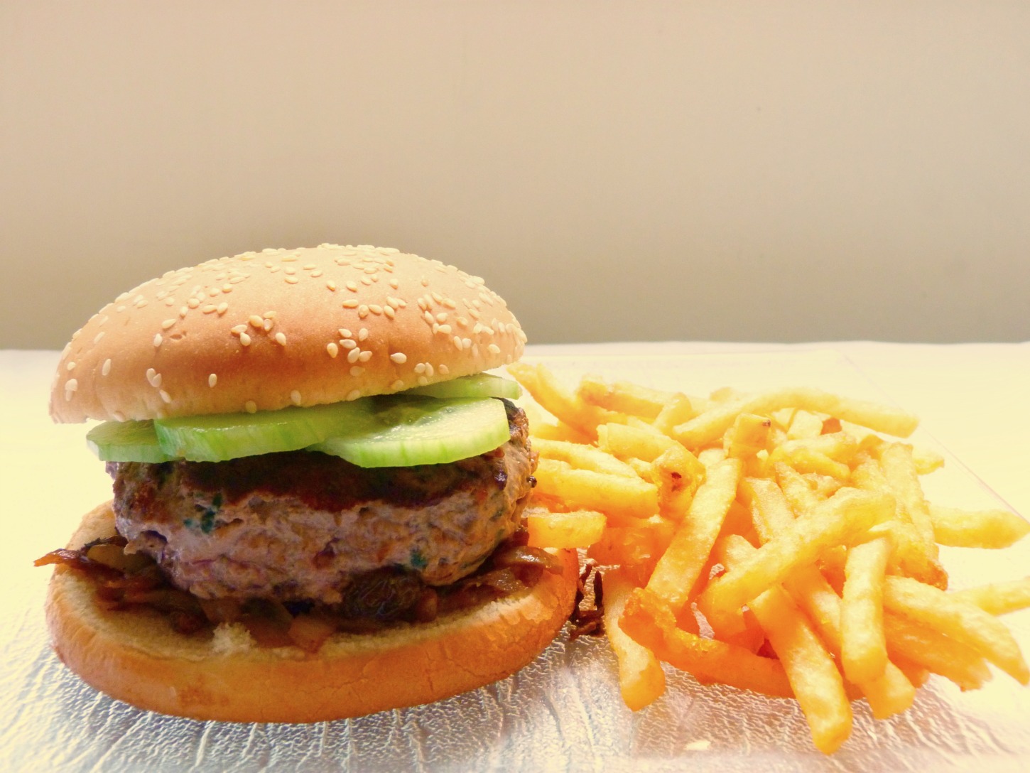 Kitchen & Bakery. Moroccan lamb burgers with caramelized onion and