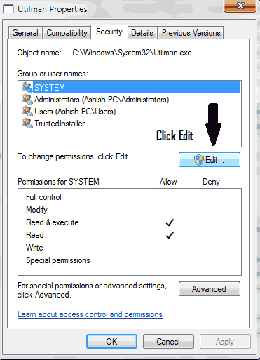 Grant Editing Access to Utilman.exe File How to Capture Logon Screen in Windows 7
