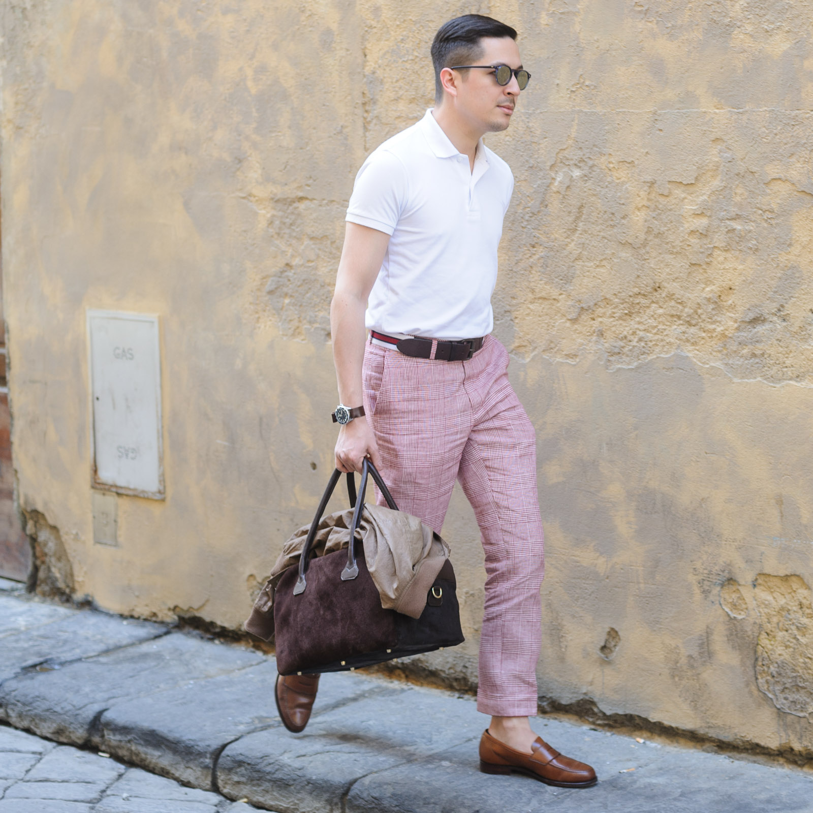 Cordovan, Orient Watch, Bomber Jacket, Suit Supply, Suitsupply, Crockettandjones, Crockett&Jones, Harvard Loafer, Linen Trousers, linen Pants, Bomber Jacket, Polo, Uniqlo, Bag, Weekender, Sunglasses