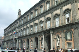The Royal Palace in Naples, with the eight statues inset in niches along the frontage overlooking Piazza del Plebiscito