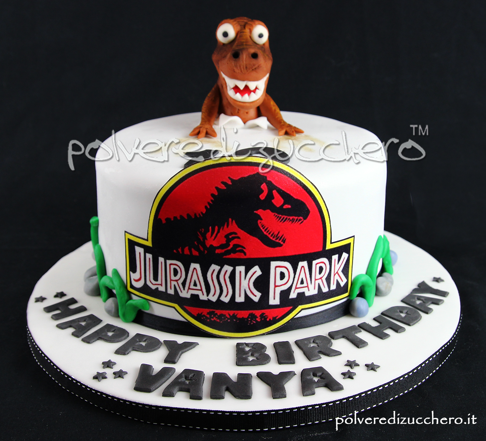 cake design pasta di zucchero polvere di zucchero torta decorata jurassic park jurassic world dinosauro dinosaur fondant compleanno bday