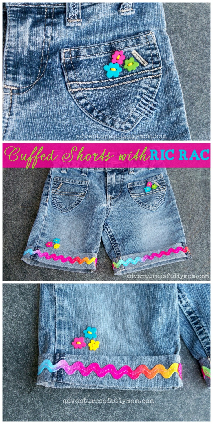 Cuffed Shorts with Ribbon and Buttons Cut off Jean Shorts