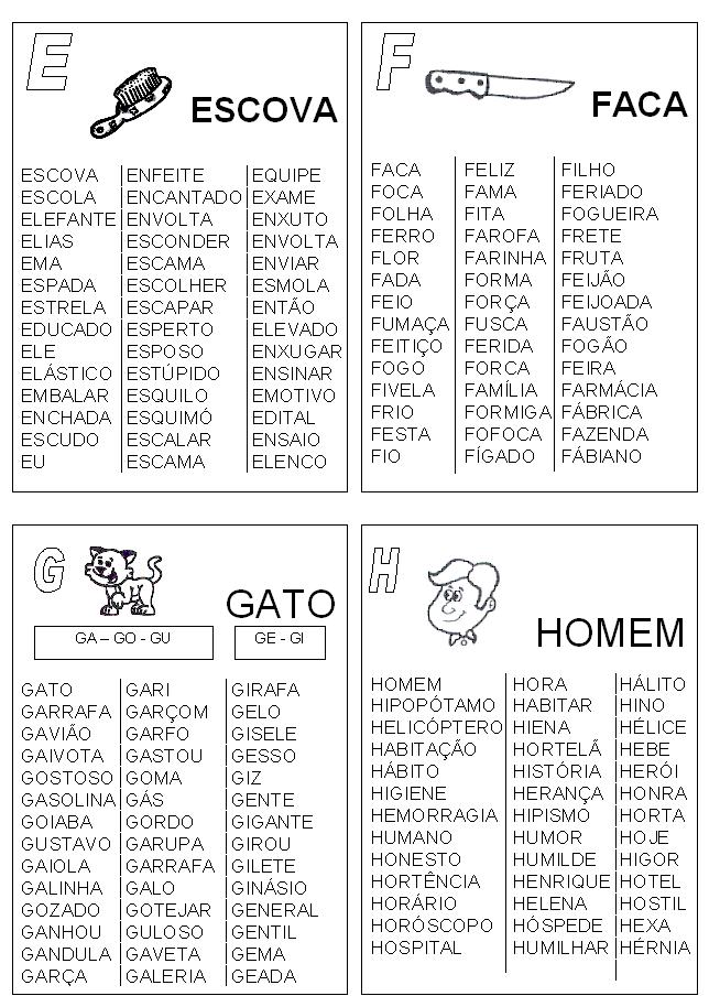 PROFª MARIA LIBERACI: Fichas de palavras - 1º ano