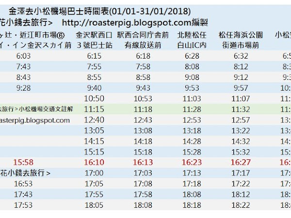小松機場交通:往返小松和金澤機場巴士時間表+省錢方法:小松換領PASS種類(更新:2017年12月)