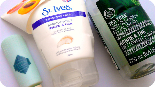 st ives apricot scrub, the body shop facial wash, benefit skincare