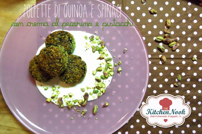 polpette di quinoa e spinaci con crema di pecorino e pistacchi