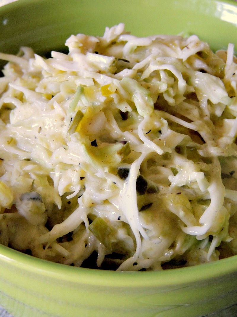 This Low-Carb Dill Pickle Coleslaw is the perfect low-carb, keto-friendly BBQ side dish! #BBQ #lowcarb #keto #sidedish #easy #recipe | bobbiskozykitchen.com