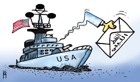 كاريكاتير اليوم - أوباما ينذر القذافي بأن أمريكا ستتحرك لوقف العنف