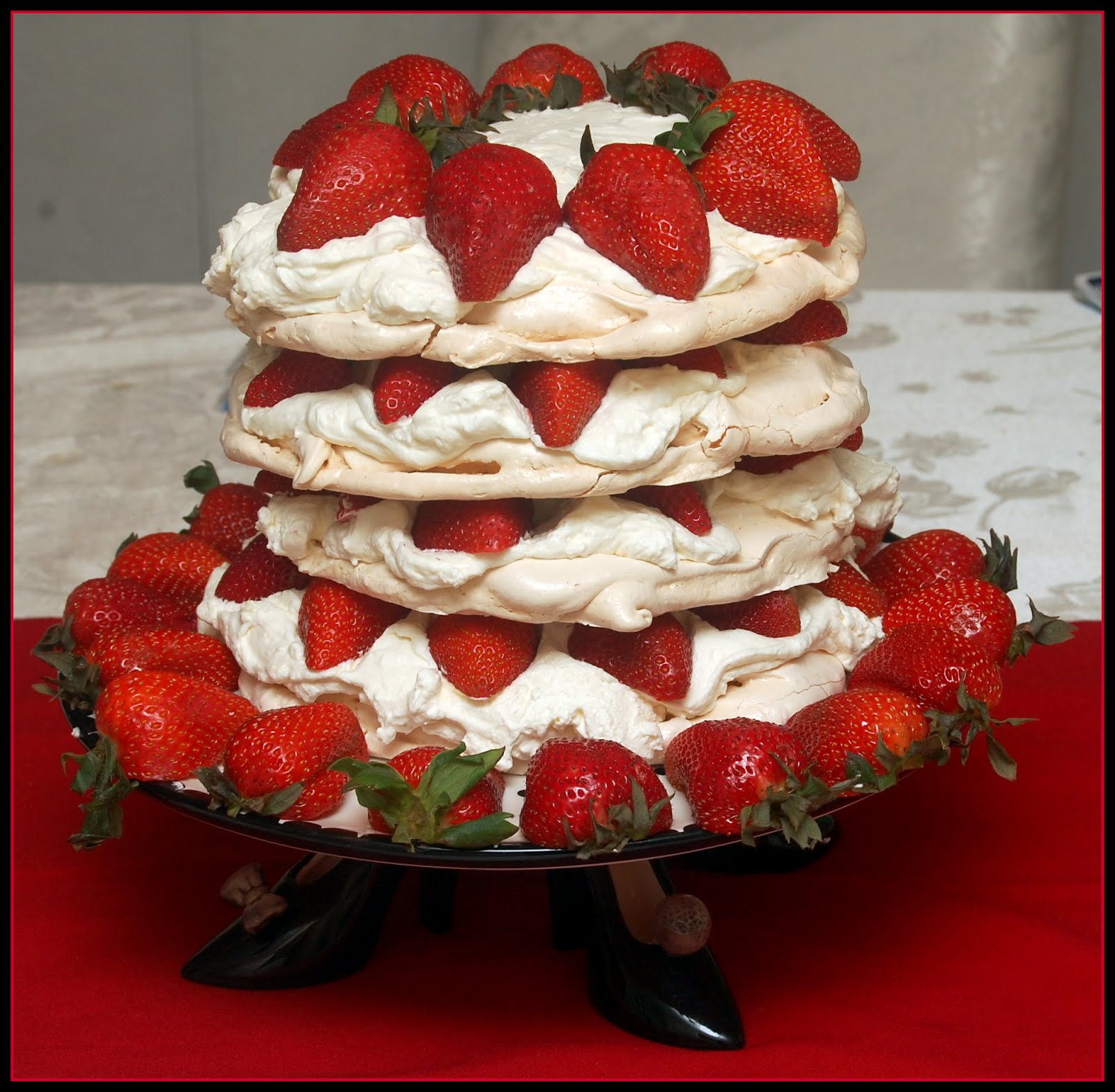 GLUTEN FREE HUGS & COOKIES XO 4 LAYER STRAWBERRY MERINGUE CAKE