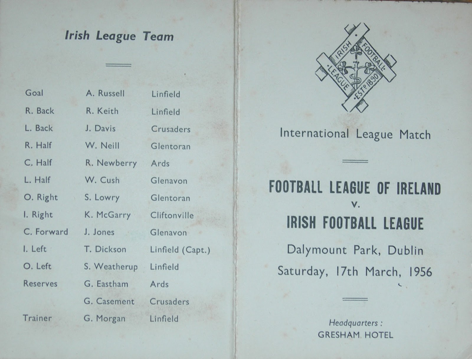 Irish League Footballing Greats Irish League Representative Match
