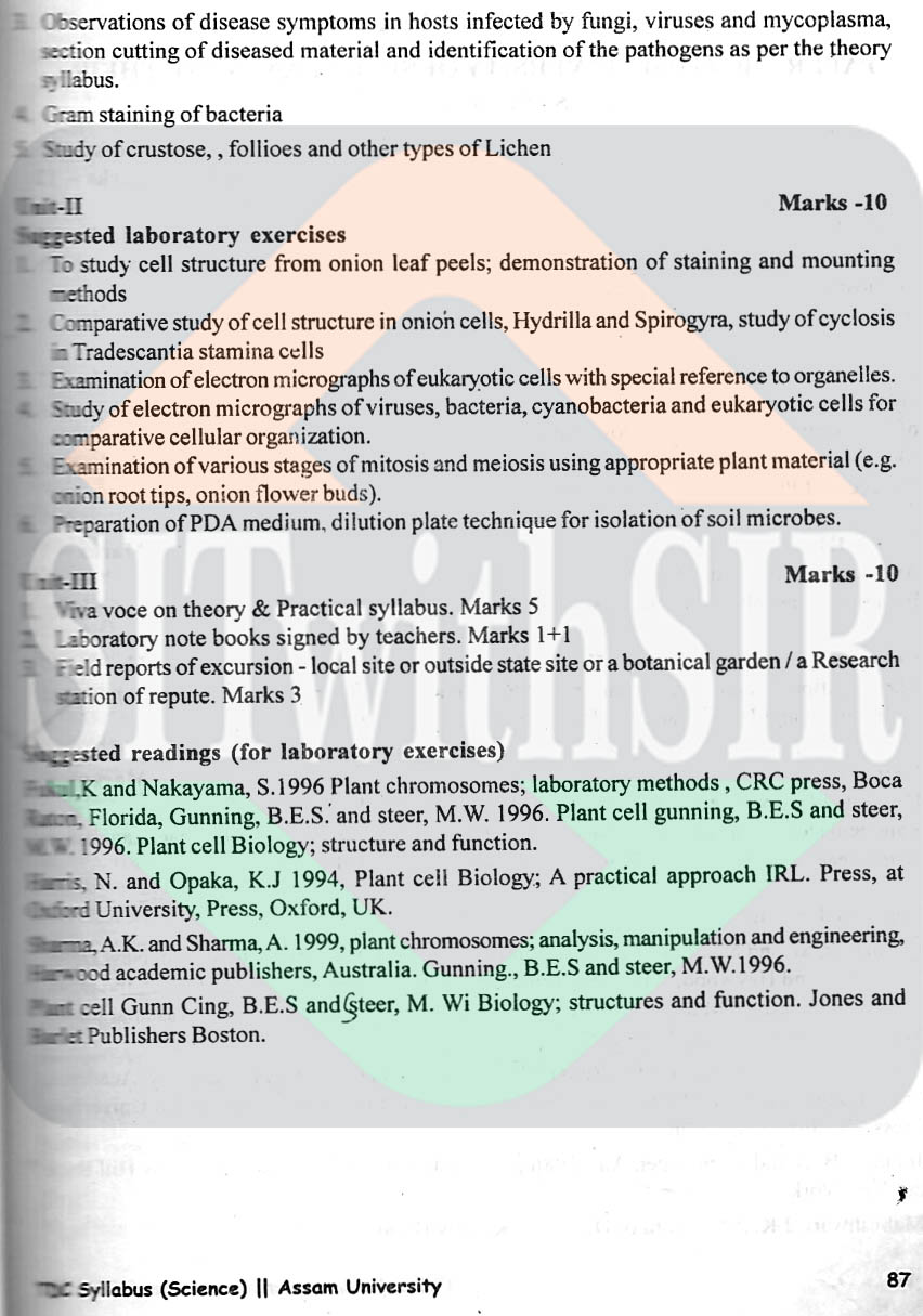 Botany (pass) course syllabus 2nd semester of Assam University Silchar