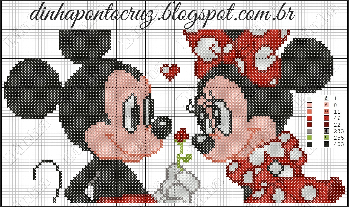 Dinha Ponto Cruz: Mickey e Minnie gráfico em ponto cruz