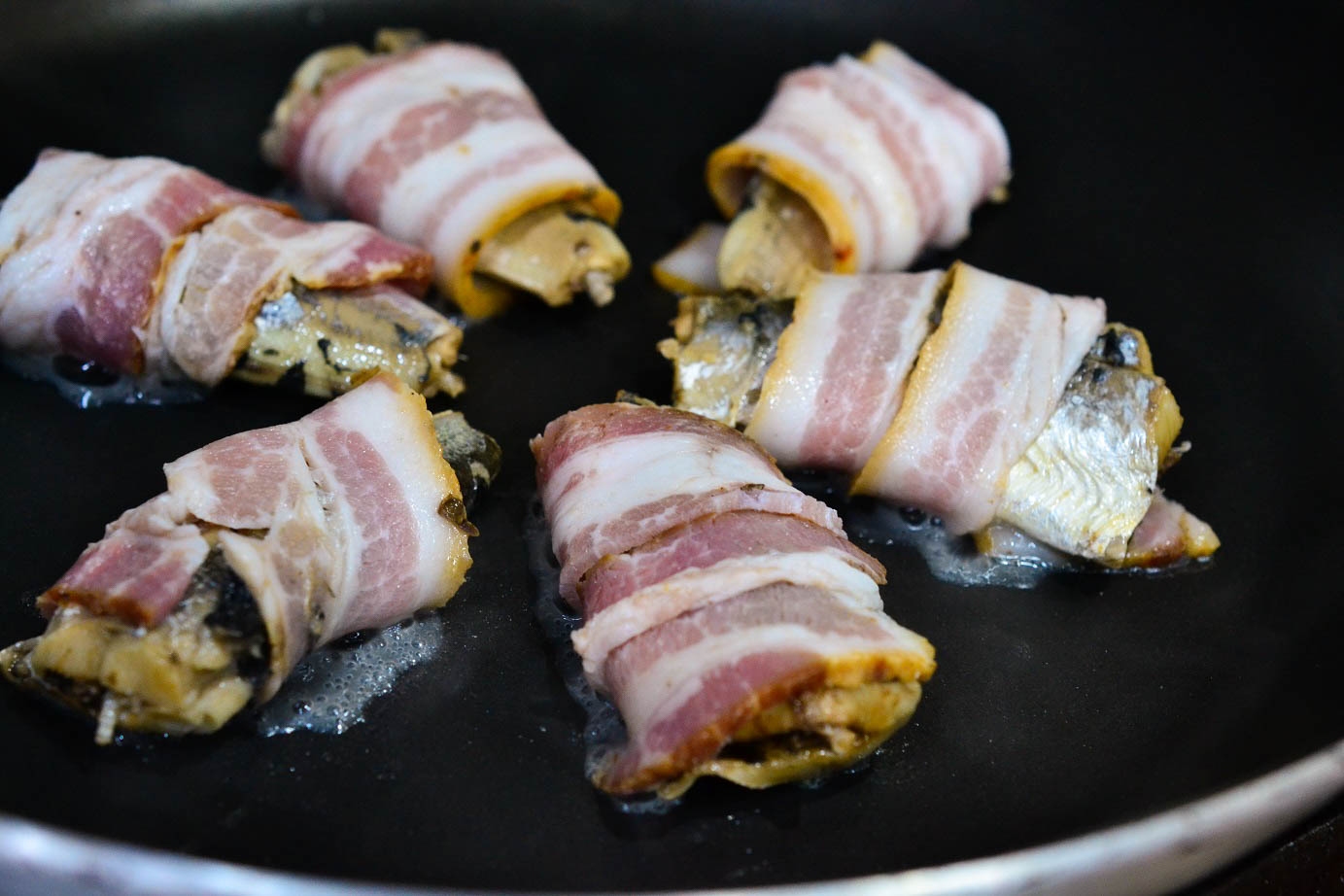 Greedy Girl Bacon wrapped sardine sandwiches with spicy dill mayo