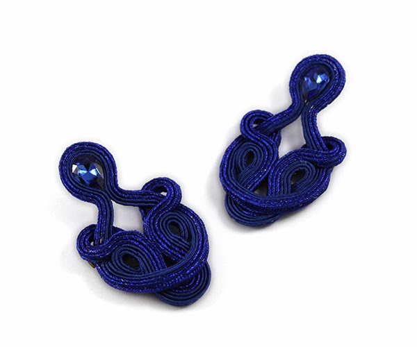 Openwork navy blue  soutache earrings with crystals