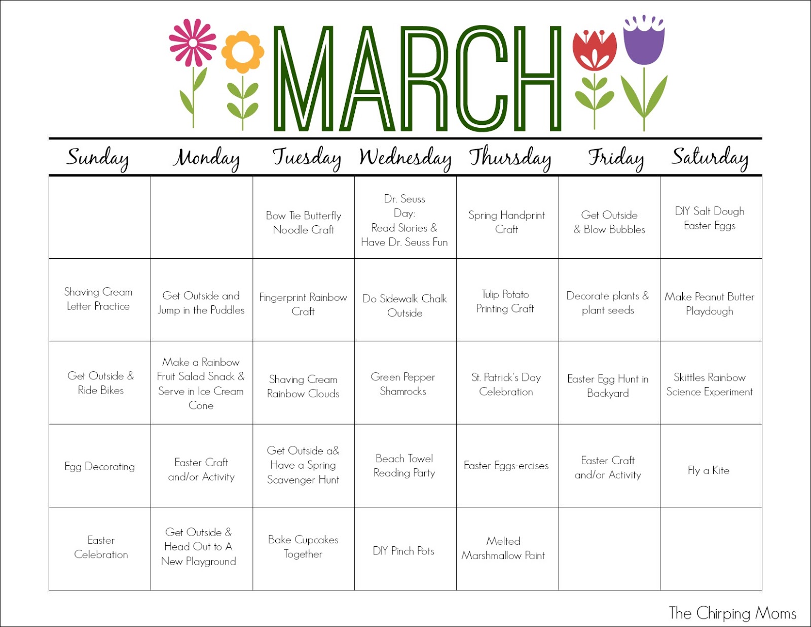 Free Printable Calendar Activities - Renee Charline