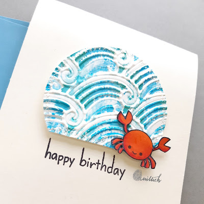 dry embossing, Embossing folder, Cancer birthday card, critter copic coloring, copics coloring card, Technique card, Itsy bitsy stamps, cards by ishani, Quillish, CAS card, Spellbinders embossing folder
