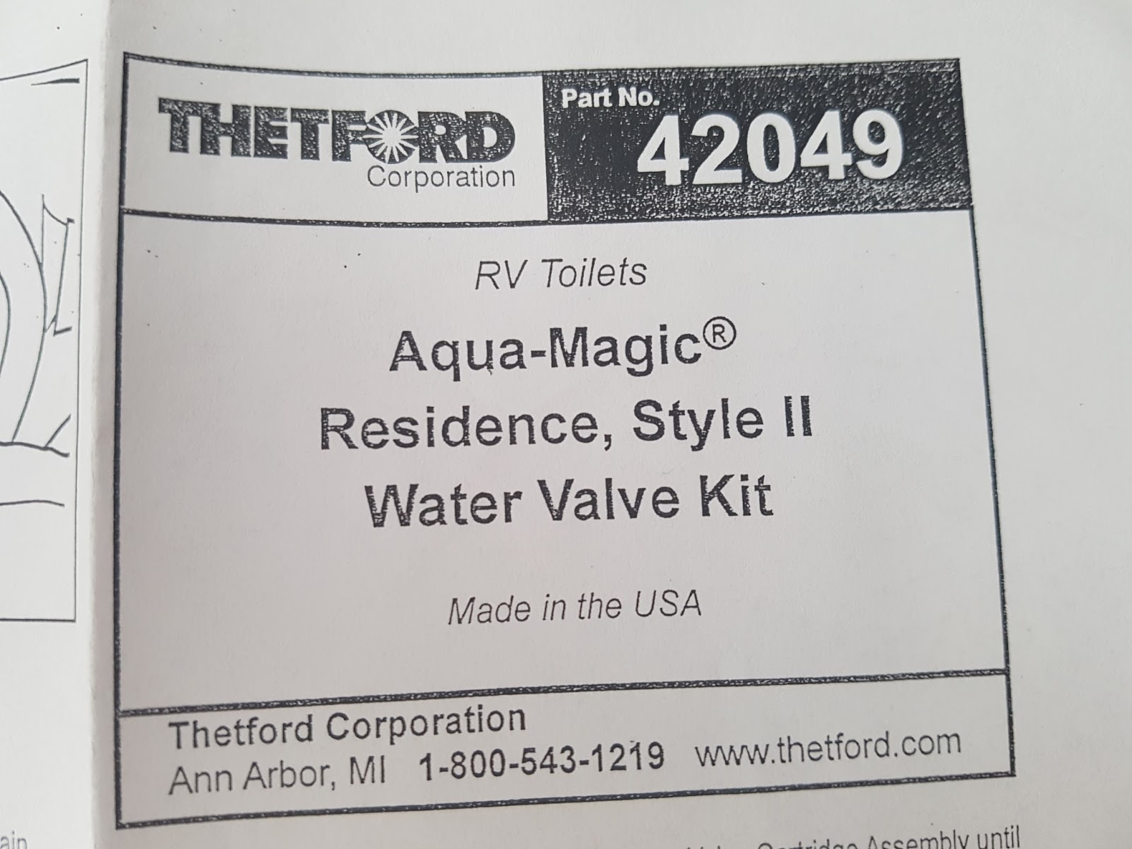 Thetford 42049 Water Valve Style II Kit