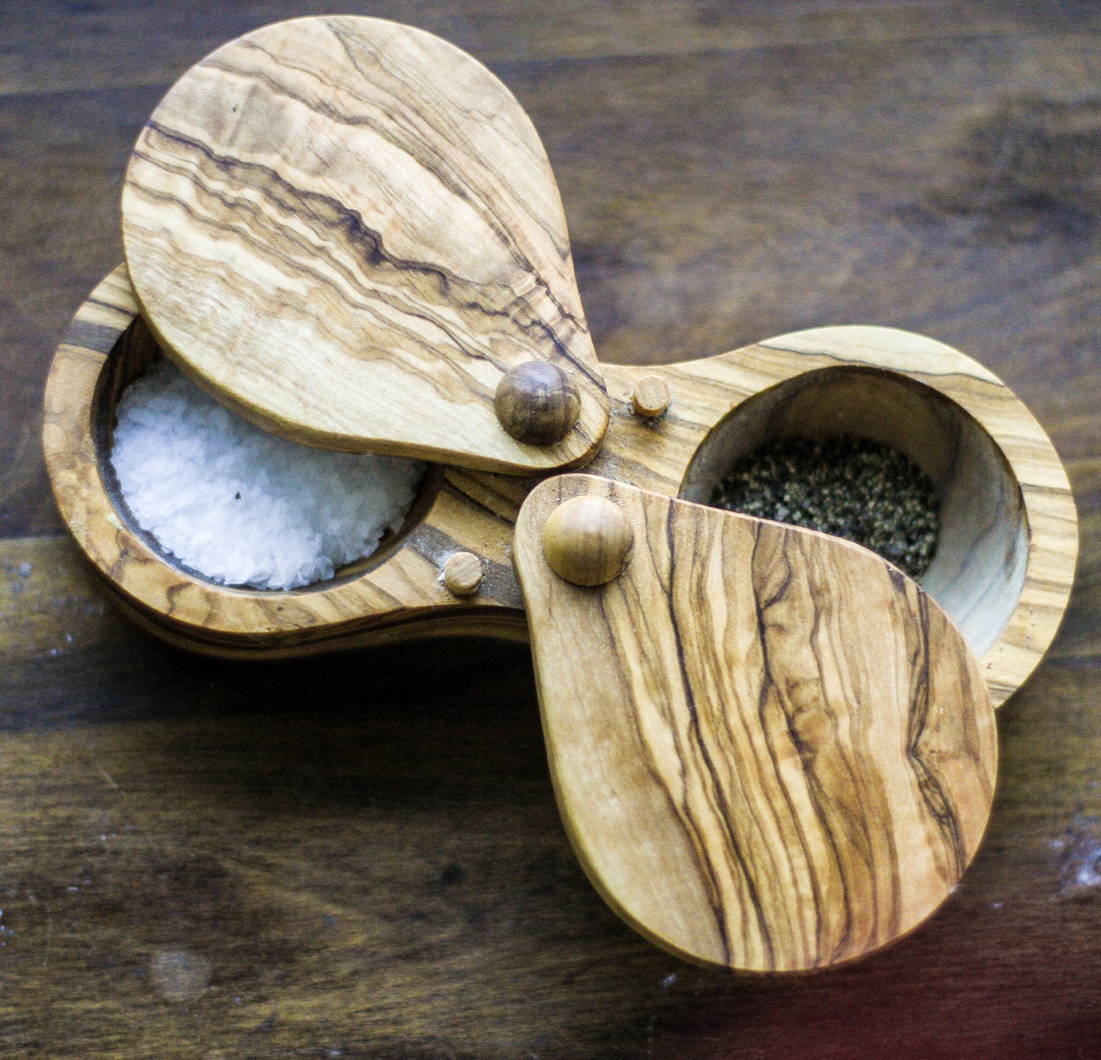 Friday Favorite Olive Wood Salt + Pepper Keeper Local Food Rocks
